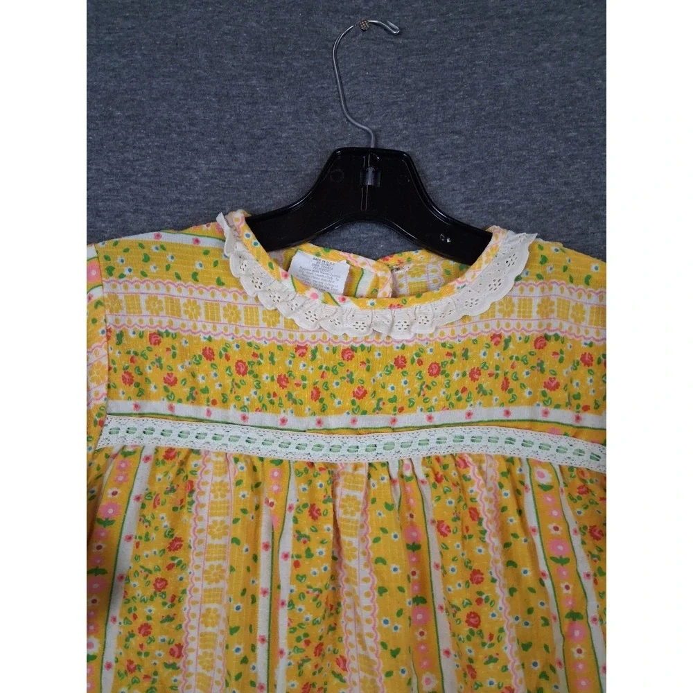 VTG Womens Nightgown 12 Yellow Floral Lace Trim Cottage Core Grandma Prairie US